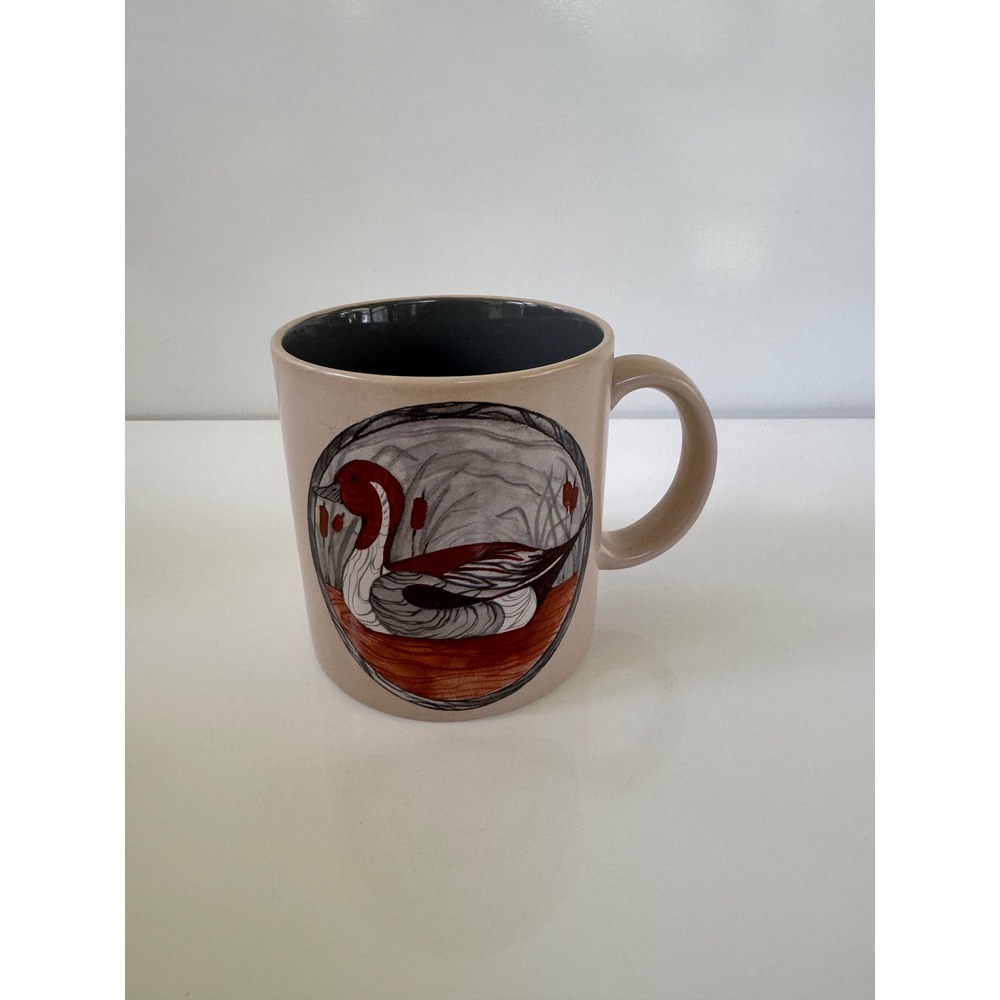 Vintage 1985 Applause Duck Coffee Mug Tan Grey Ceramic Japan 5735 Nature Cabin